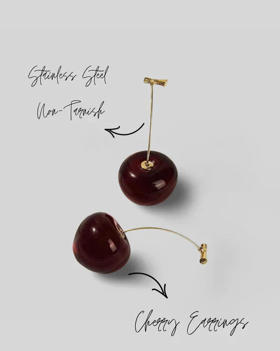 Floral Cherry Earrings - Red