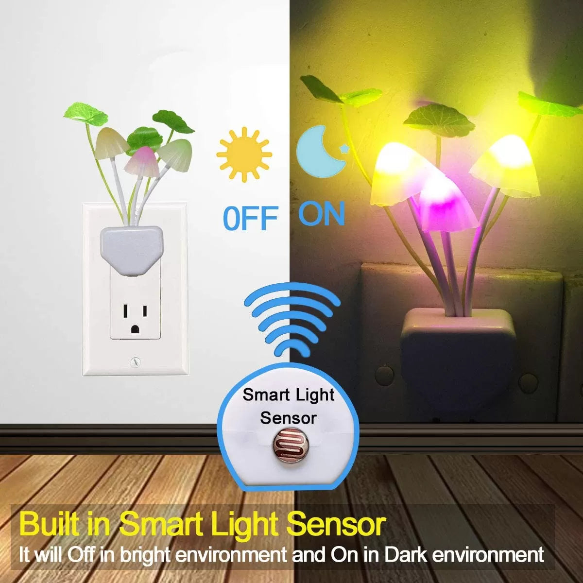 Automatic Sensor Light Night: Color-Changing Flower Mushroom Lamp
